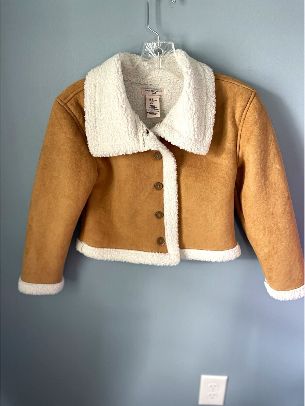 Sincerely Jules Girls Tan Faux Suede Sherpa Lined Button Jacket Size 8